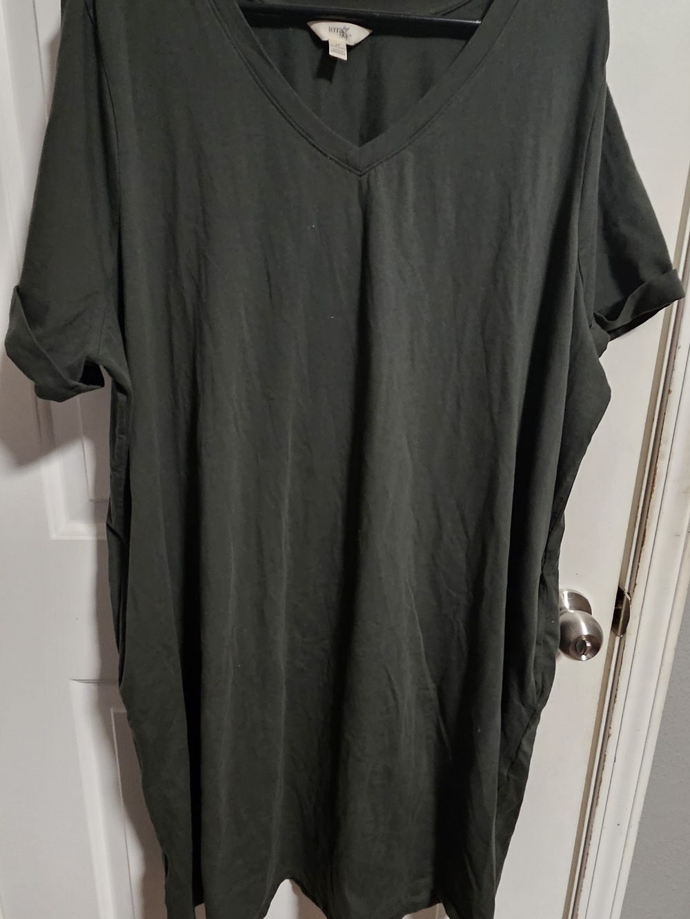 Terra & Sky Dark Olive Midi V-Neck Dress